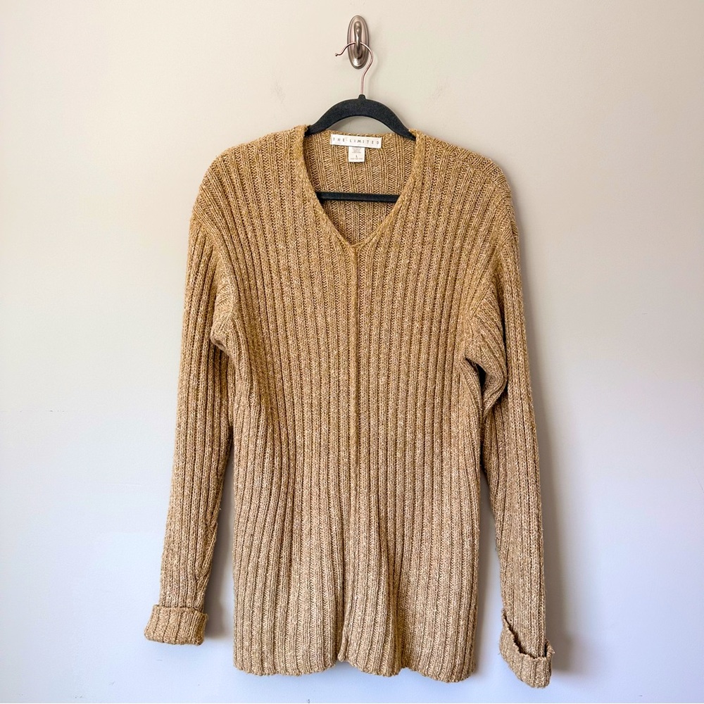 The Limited Tan V-Neck Cable Knit Wool Blend Sweater
